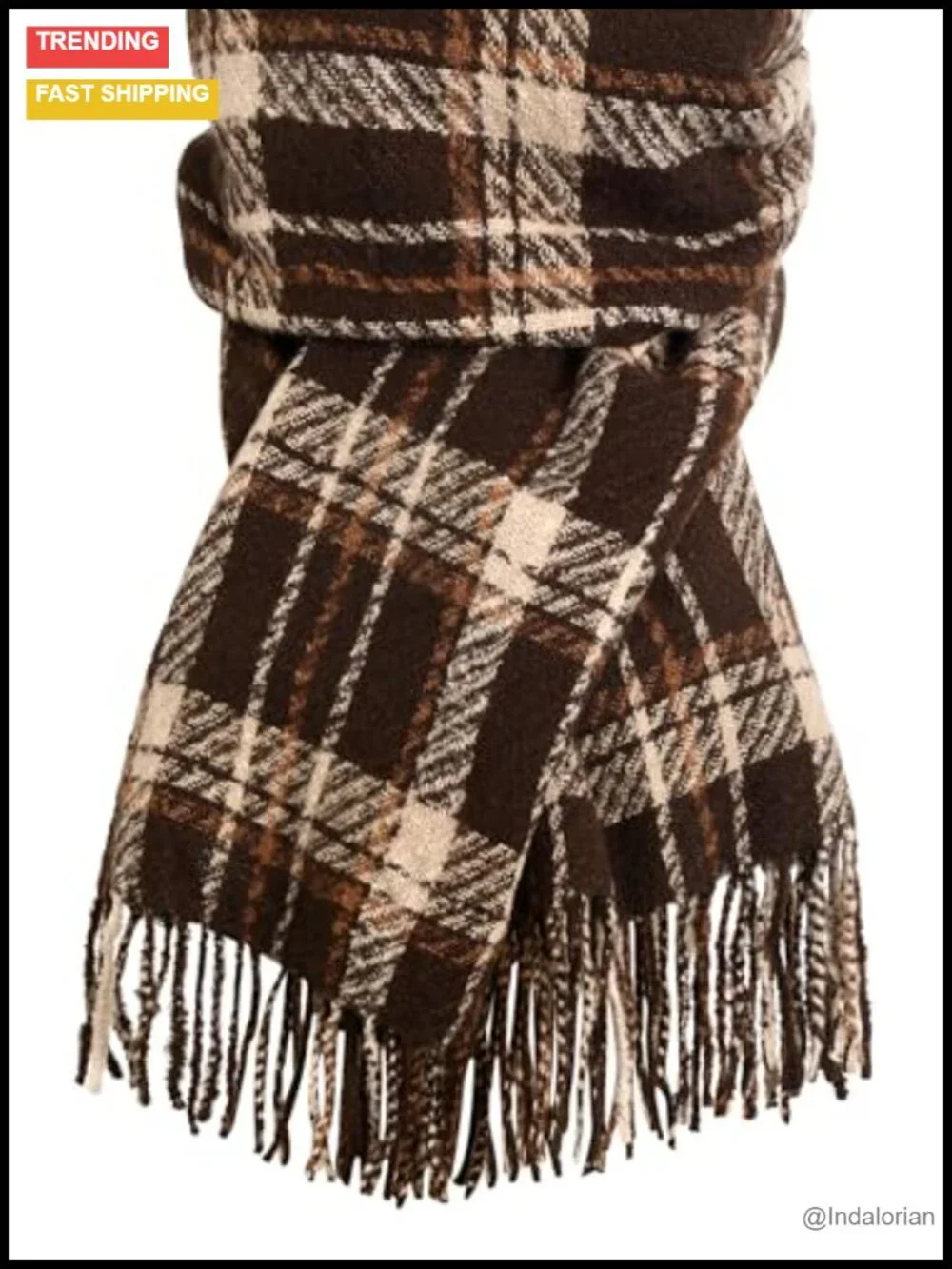 Fashion Plaid Blanket Scarf with Fringe, Long Soft Scarf Shawl Wrap